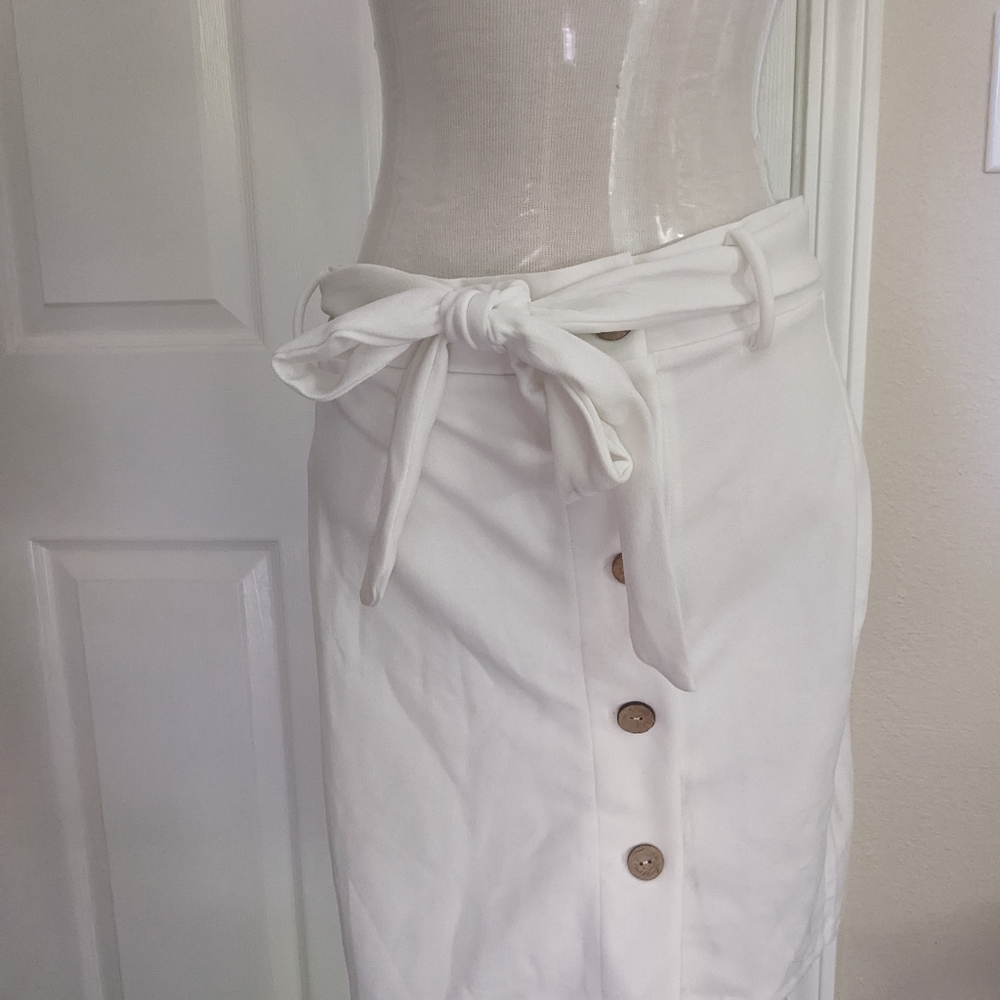 Haute White Button Up Skirt with Tie #28